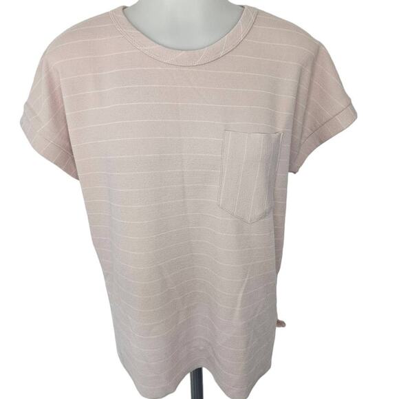 🆓 FREE Lazy Sundays by Paper Crane Pale Pink Cream Striped Short Sleeve Medium - Picture 1 of 5